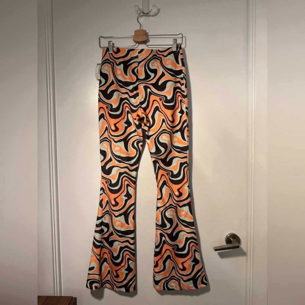 Retro Swirl Flare Pants in Orange, Black & Cream